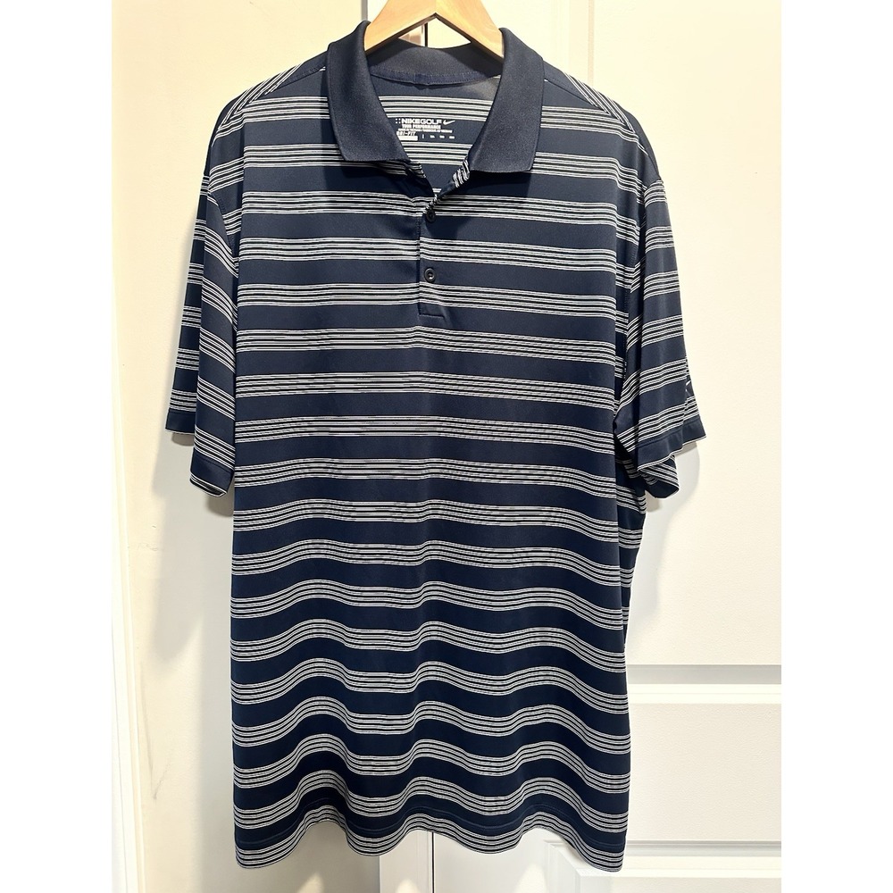 Nike Golf Tour performance Fri Fit Polo Navy Blue Striped XXL